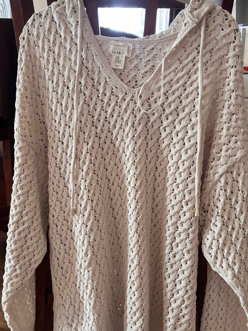 Cream Open-Knit Hoodie Sweater Never Worn